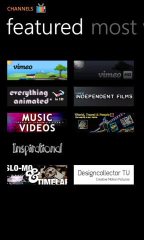 Screenshot application Vimeo officielle - channel