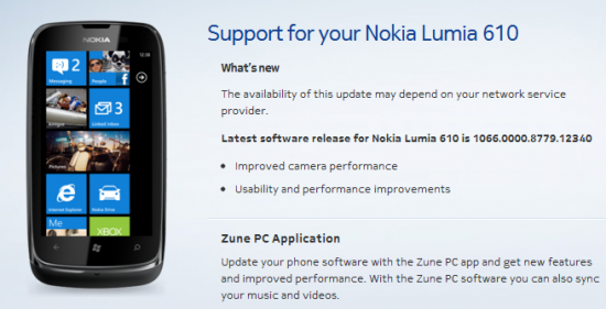 Descriptif de la mise à jour Nokia Lumia 610