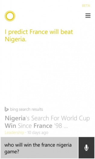 Prédicton Cortana France - Nigéria