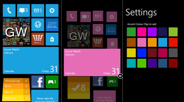 Interface de Windows Phone 8 proposée par l'application W Phone 8