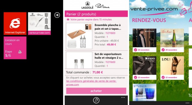 Captures d'écran de l'application Vente-privee.com sur Windows Phone